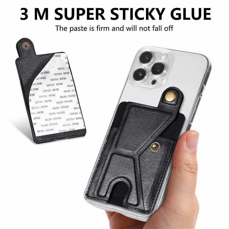 KB-27 Stick-On Card Holder Foldable Kickstand Retro Leather Card Bag