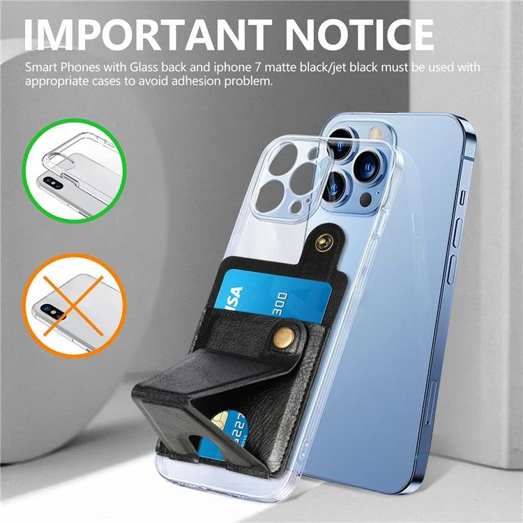 KB-27 Stick-On Card Holder Foldable Kickstand Retro Leather Card Bag