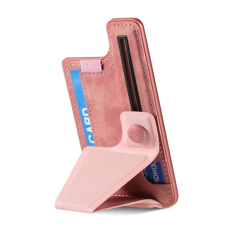 KB-45 Stick-On Card Holder K-Shaped Slide Kickstand Leather Card Bag Cross Texture