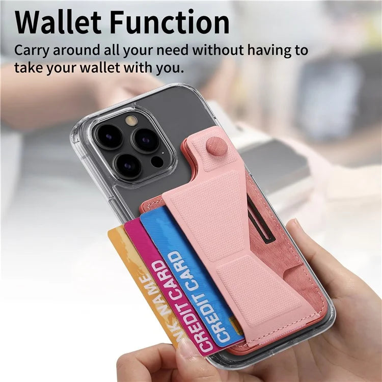KB-45 Stick-On Card Holder K-Shaped Slide Kickstand Leather Card Bag Cross Texture