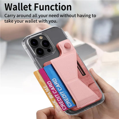 KB-45 Stick-On Card Holder K-Shaped Slide Kickstand Leather Card Bag Cross Texture