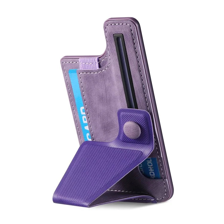 KB-45 Stick-On Card Holder K-Shaped Slide Kickstand Leather Card Bag Cross Texture