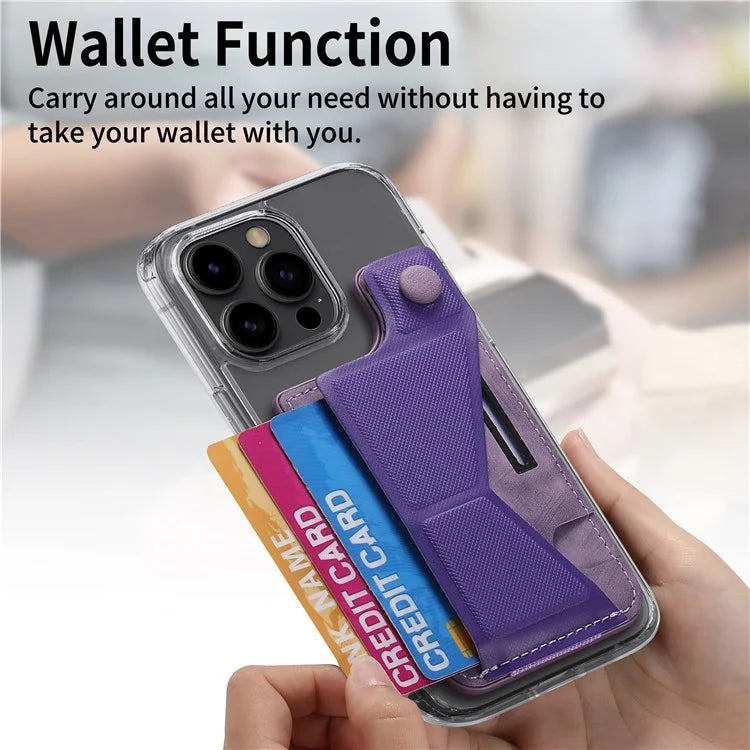 KB-45 Stick-On Card Holder K-Shaped Slide Kickstand Leather Card Bag Cross Texture