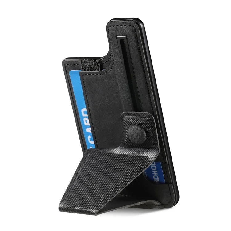 KB-45 Stick-On Card Holder K-Shaped Slide Kickstand Leather Card Bag Cross Texture