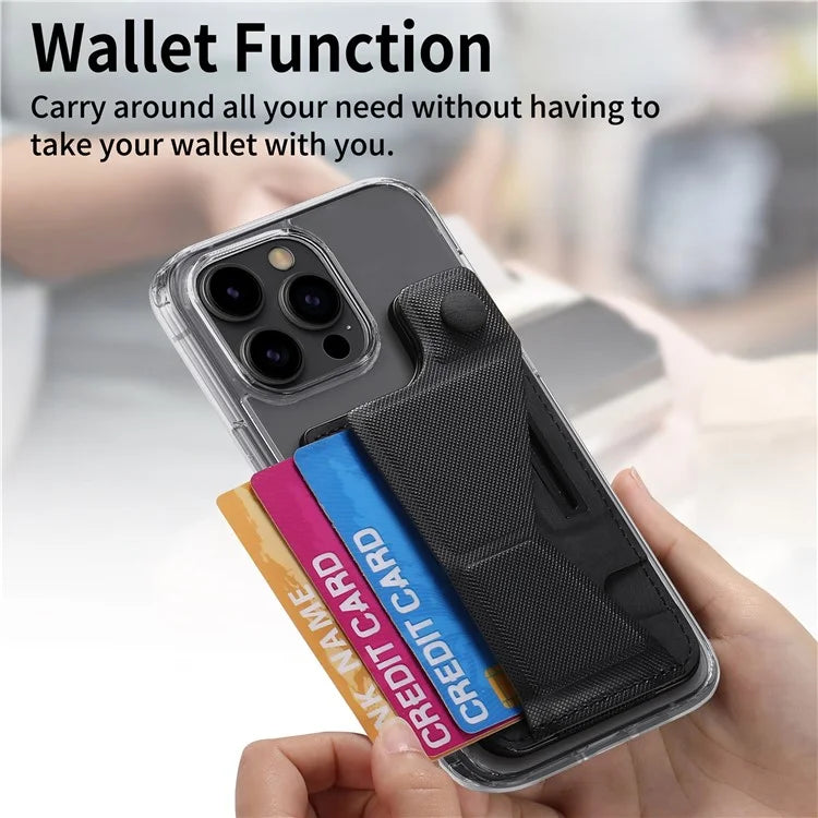 KB-45 Stick-On Card Holder K-Shaped Slide Kickstand Leather Card Bag Cross Texture