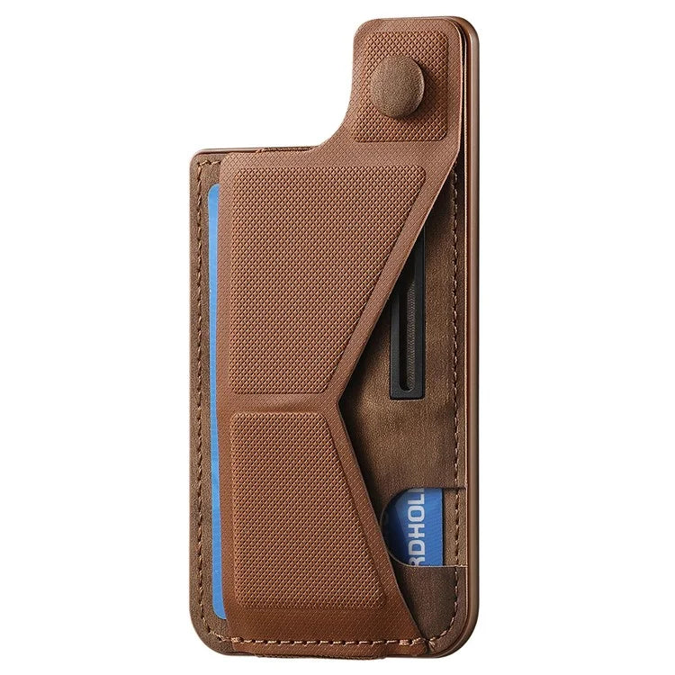 KB-45 Stick-On Card Holder K-Shaped Slide Kickstand Leather Card Bag Cross Texture