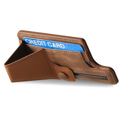 KB-45 Stick-On Card Holder K-Shaped Slide Kickstand Leather Card Bag Cross Texture