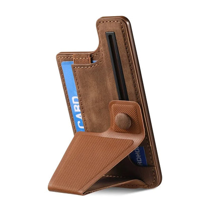 KB-45 Stick-On Card Holder K-Shaped Slide Kickstand Leather Card Bag Cross Texture