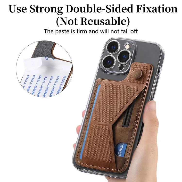 KB-45 Stick-On Card Holder K-Shaped Slide Kickstand Leather Card Bag Cross Texture
