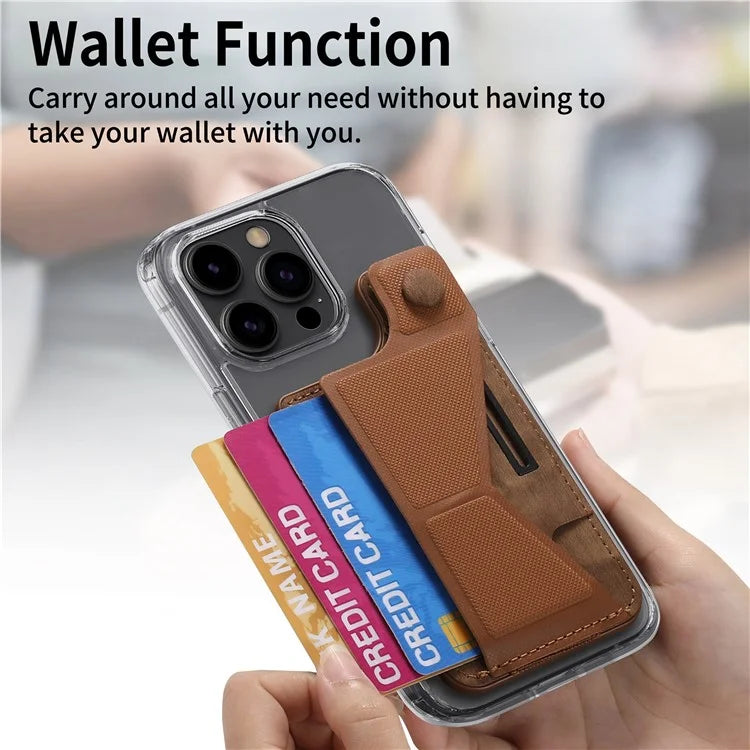 KB-45 Stick-On Card Holder K-Shaped Slide Kickstand Leather Card Bag Cross Texture