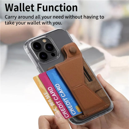 KB-45 Stick-On Card Holder K-Shaped Slide Kickstand Leather Card Bag Cross Texture