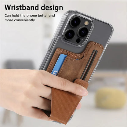 KB-45 Stick-On Card Holder K-Shaped Slide Kickstand Leather Card Bag Cross Texture