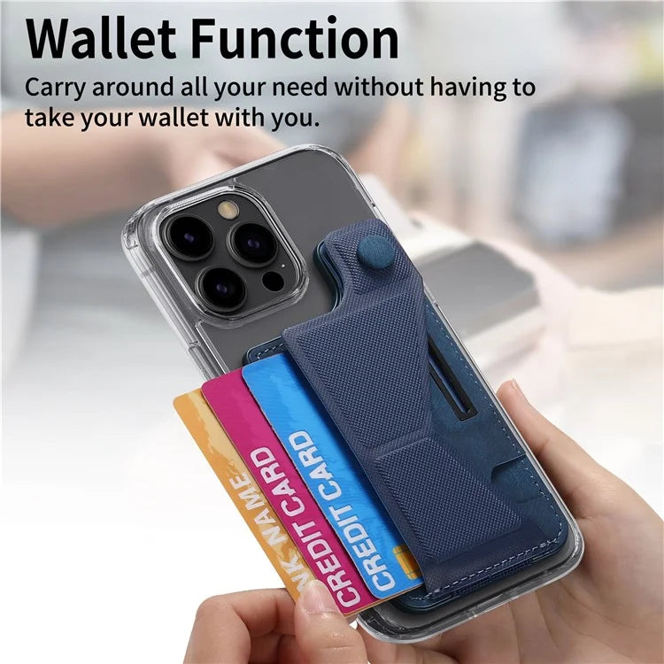 KB-45 Stick-On Card Holder K-Shaped Slide Kickstand Leather Card Bag Cross Texture