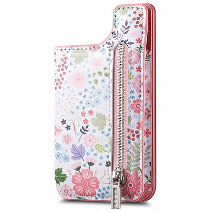 KB-32 Stick-On Card Holder Kickstand Pattern Leather Zipper Card Bag RFID Blocking