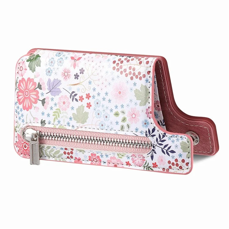 KB-32 Stick-On Card Holder Kickstand Pattern Leather Zipper Card Bag RFID Blocking