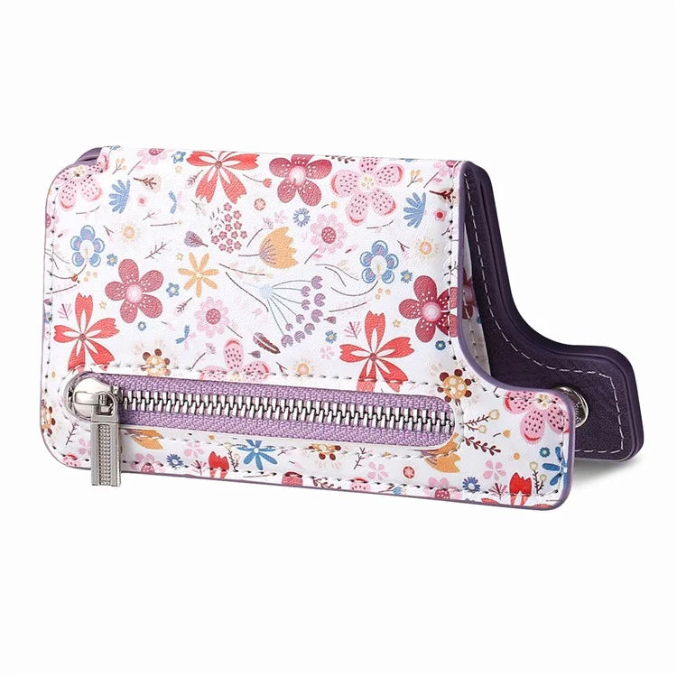 KB-32 Stick-On Card Holder Kickstand Pattern Leather Zipper Card Bag RFID Blocking