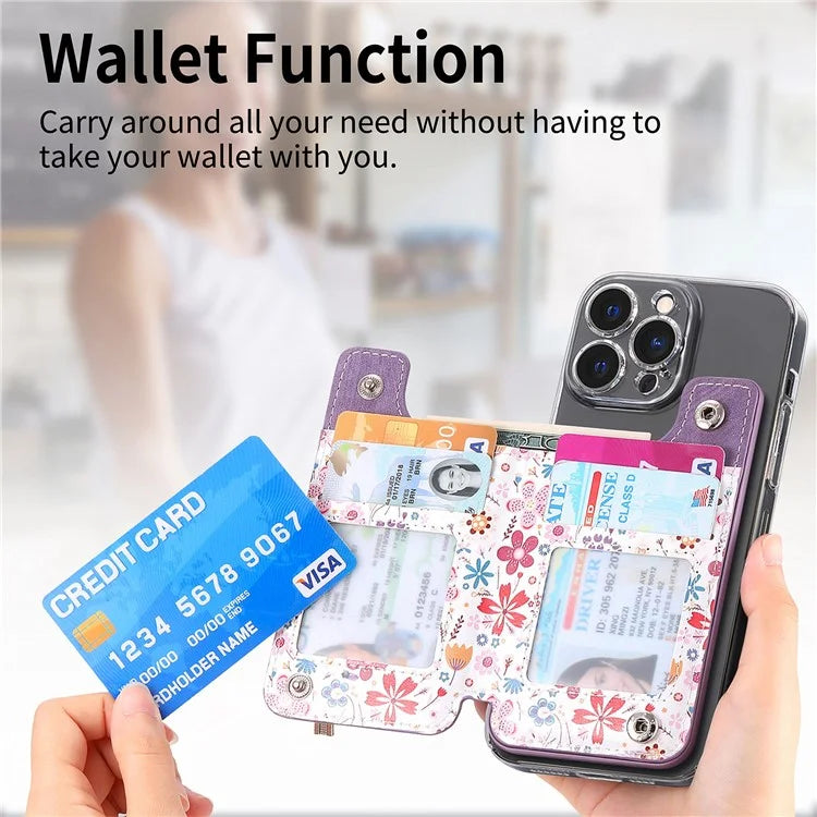 KB-32 Stick-On Card Holder Kickstand Pattern Leather Zipper Card Bag RFID Blocking