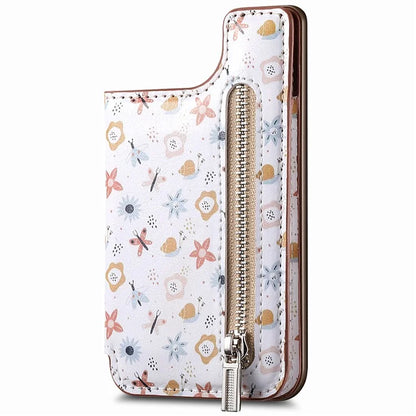KB-32 Stick-On Card Holder Kickstand Pattern Leather Zipper Card Bag RFID Blocking