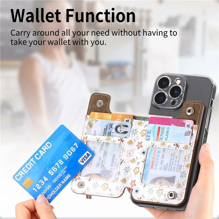 KB-32 Stick-On Card Holder Kickstand Pattern Leather Zipper Card Bag RFID Blocking