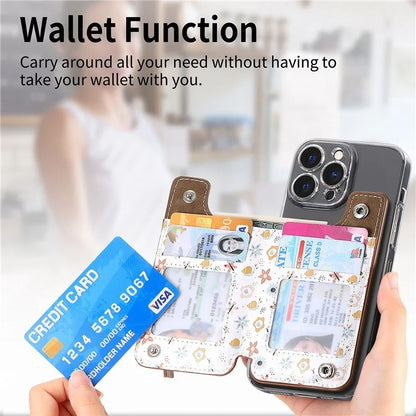 KB-32 Stick-On Card Holder Kickstand Pattern Leather Zipper Card Bag RFID Blocking