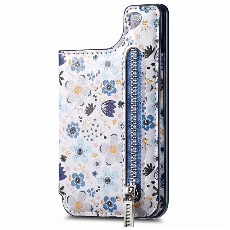 KB-32 Stick-On Card Holder Kickstand Pattern Leather Zipper Card Bag RFID Blocking