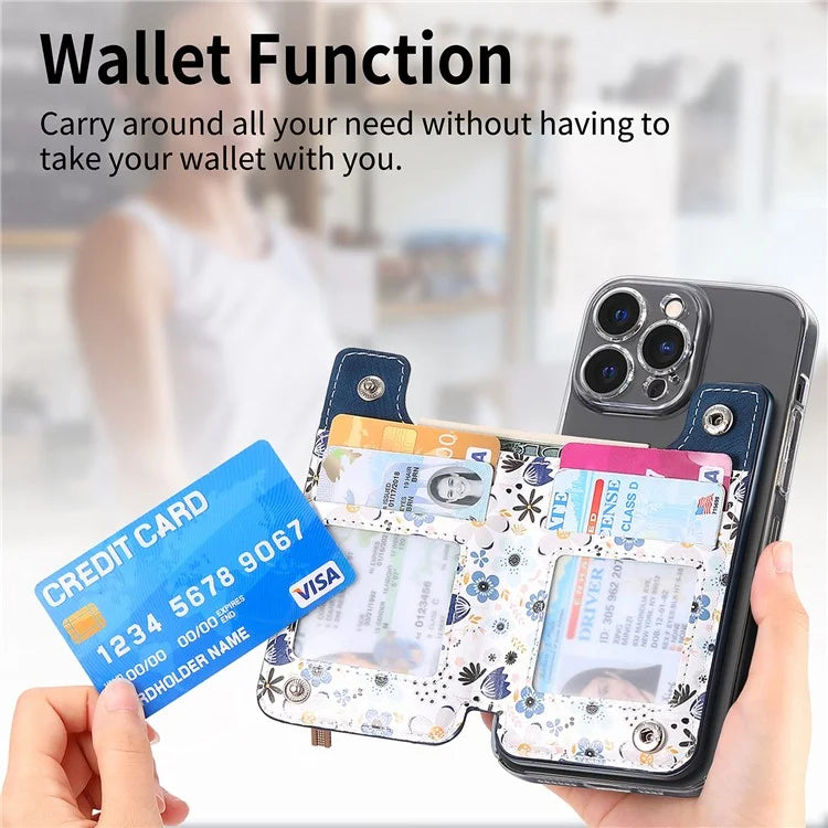 KB-32 Stick-On Card Holder Kickstand Pattern Leather Zipper Card Bag RFID Blocking