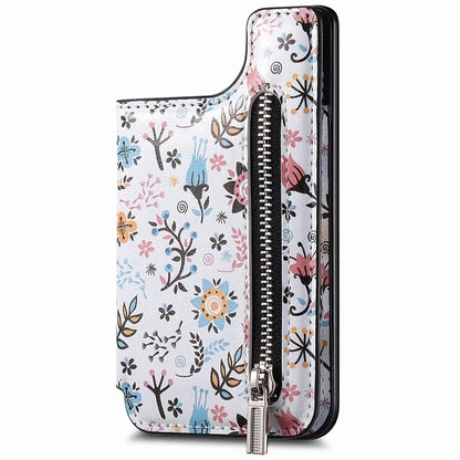 KB-32 Stick-On Card Holder Kickstand Pattern Leather Zipper Card Bag RFID Blocking