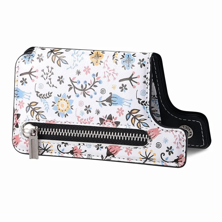 KB-32 Stick-On Card Holder Kickstand Pattern Leather Zipper Card Bag RFID Blocking