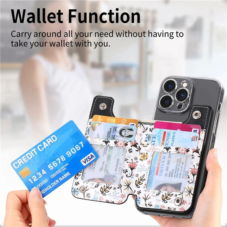 KB-32 Stick-On Card Holder Kickstand Pattern Leather Zipper Card Bag RFID Blocking