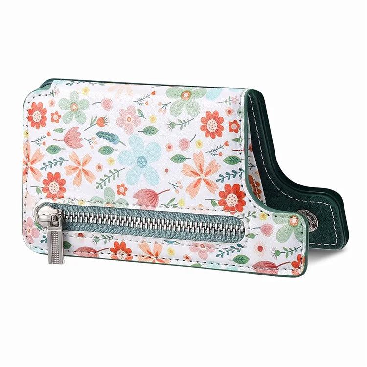KB-32 Stick-On Card Holder Kickstand Pattern Leather Zipper Card Bag RFID Blocking