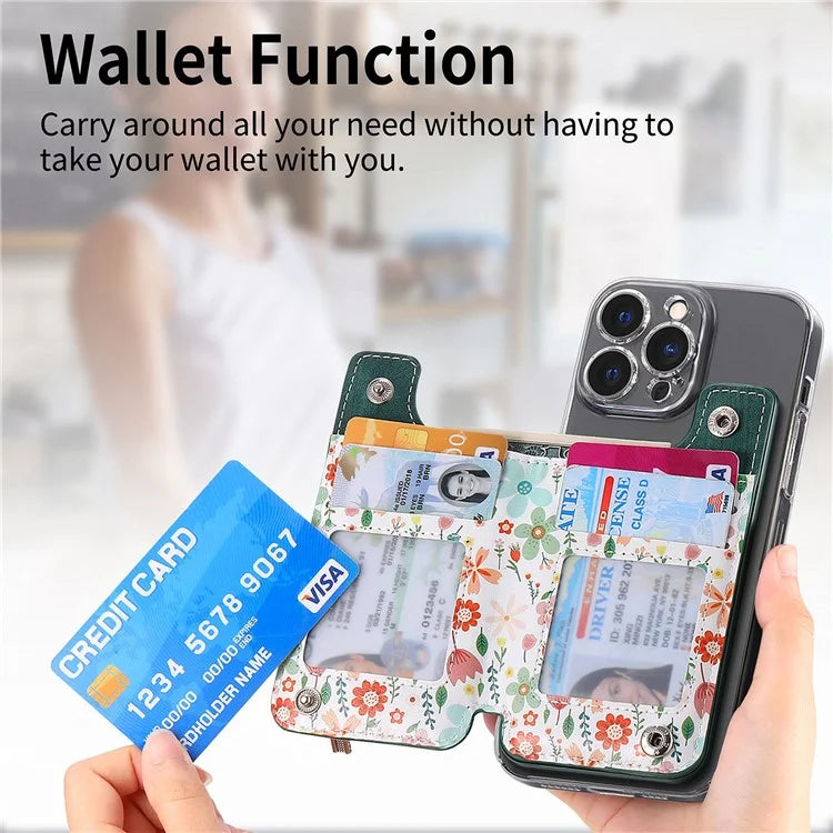KB-32 Stick-On Card Holder Kickstand Pattern Leather Zipper Card Bag RFID Blocking