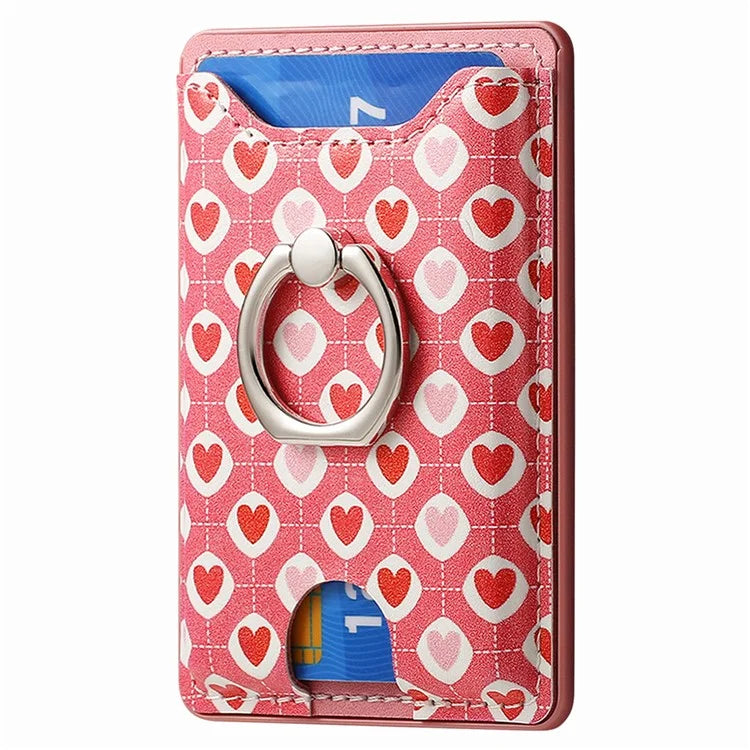 KB-46 Stick-On Card Holder Love Heart Pattern Leather Card Bag Finger Grip Kickstand