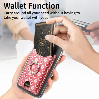 KB-46 Stick-On Card Holder Love Heart Pattern Leather Card Bag Finger Grip Kickstand