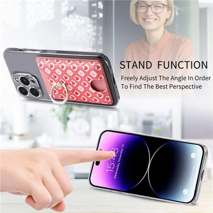 KB-46 Stick-On Card Holder Love Heart Pattern Leather Card Bag Finger Grip Kickstand