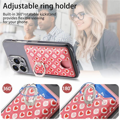 KB-46 Stick-On Card Holder Love Heart Pattern Leather Card Bag Finger Grip Kickstand