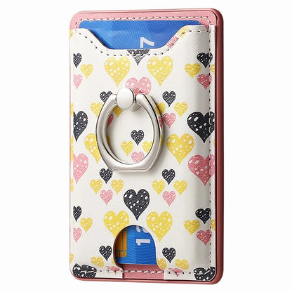 KB-46 Stick-On Card Holder Love Heart Pattern Leather Card Bag Finger Grip Kickstand