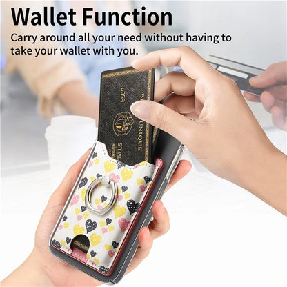 KB-46 Stick-On Card Holder Love Heart Pattern Leather Card Bag Finger Grip Kickstand