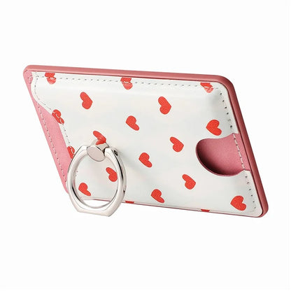 KB-46 Stick-On Card Holder Love Heart Pattern Leather Card Bag Finger Grip Kickstand