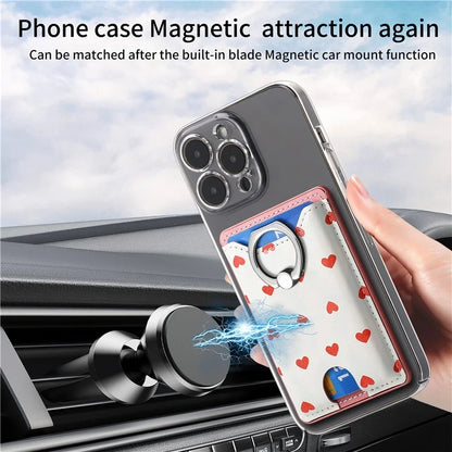 KB-46 Stick-On Card Holder Love Heart Pattern Leather Card Bag Finger Grip Kickstand