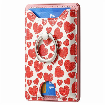 KB-46 Stick-On Card Holder Love Heart Pattern Leather Card Bag Finger Grip Kickstand