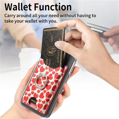 KB-46 Stick-On Card Holder Love Heart Pattern Leather Card Bag Finger Grip Kickstand