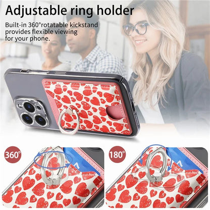 KB-46 Stick-On Card Holder Love Heart Pattern Leather Card Bag Finger Grip Kickstand