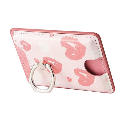 KB-46 Stick-On Card Holder Love Heart Pattern Leather Card Bag Finger Grip Kickstand