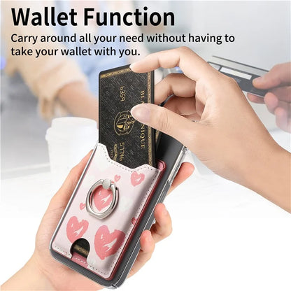 KB-46 Stick-On Card Holder Love Heart Pattern Leather Card Bag Finger Grip Kickstand