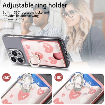 KB-46 Stick-On Card Holder Love Heart Pattern Leather Card Bag Finger Grip Kickstand
