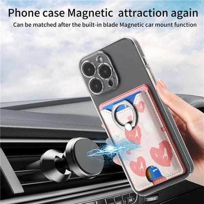 KB-46 Stick-On Card Holder Love Heart Pattern Leather Card Bag Finger Grip Kickstand