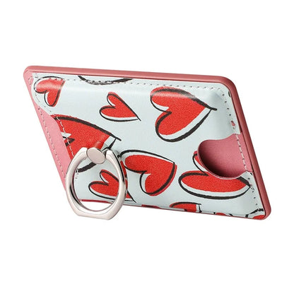 KB-46 Stick-On Card Holder Love Heart Pattern Leather Card Bag Finger Grip Kickstand