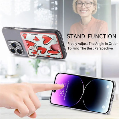 KB-46 Stick-On Card Holder Love Heart Pattern Leather Card Bag Finger Grip Kickstand