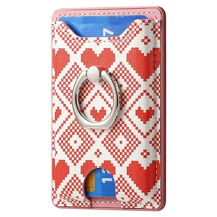 KB-46 Stick-On Card Holder Love Heart Pattern Leather Card Bag Finger Grip Kickstand