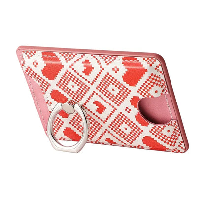KB-46 Stick-On Card Holder Love Heart Pattern Leather Card Bag Finger Grip Kickstand